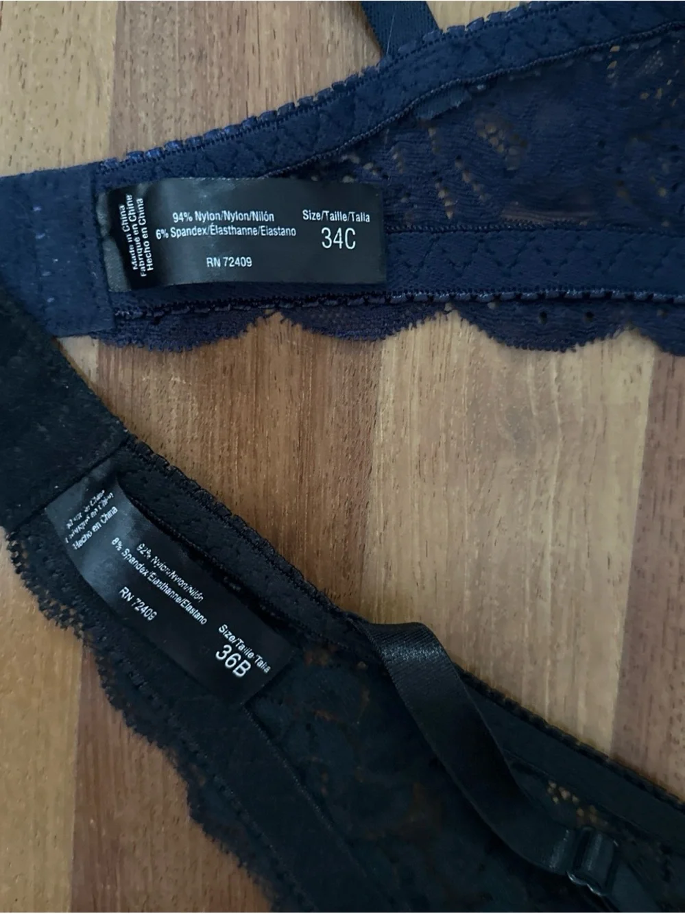 Lace Underwire Bra - Black & Navy Blue